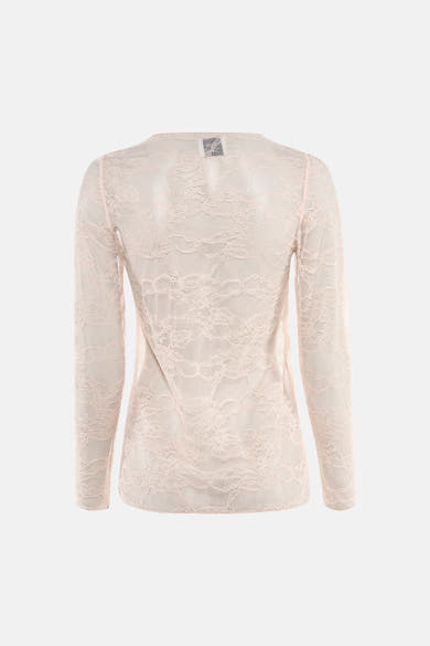 Roze T-shirt met lange mouwen van Terra di Siena in bloemenkant, achterkant.