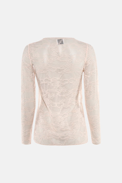 Roze T-shirt met lange mouwen van Terra di Siena in bloemenkant, achterkant.