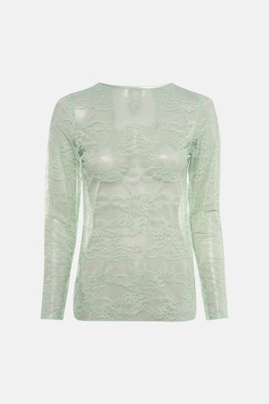 Lange mouwen T-shirt groen van Terra di Siena, in doorschijnend bloemenkant.