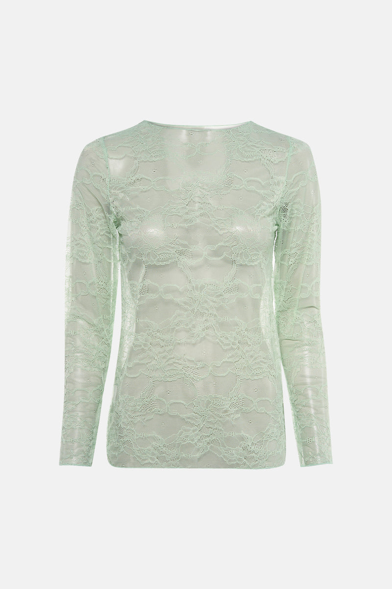 Lange mouwen T-shirt groen van Terra di Siena, in doorschijnend bloemenkant.