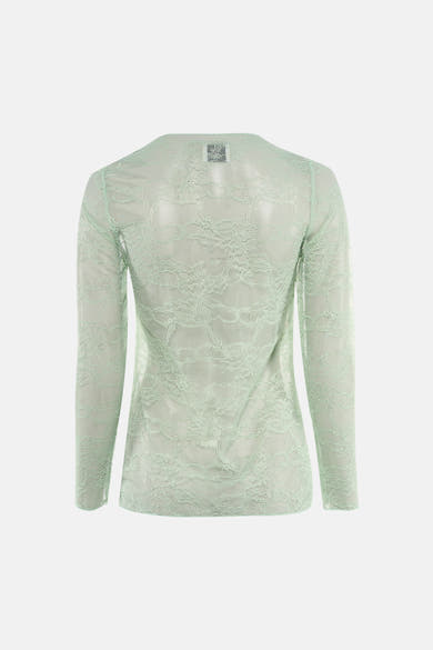 Lange mouwen T-shirt groen van Terra di Siena, in doorschijnend bloemenkant.