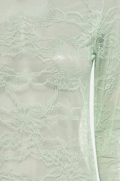 Groen T-shirt met lange mouwen van Terra di Siena in delicate bloemenkant, lange mouwen.