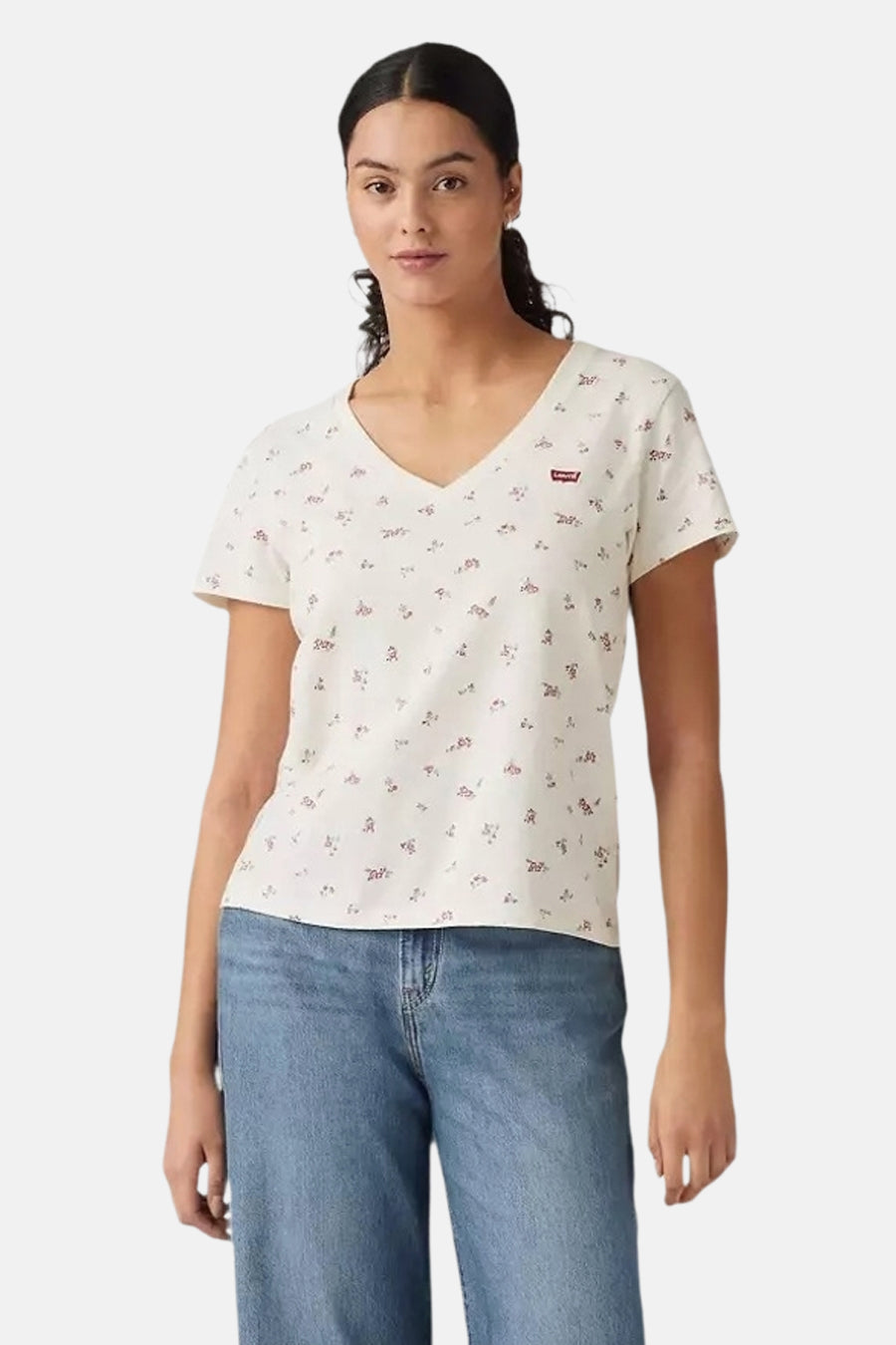 Ecru T-shirt met korte mouwen van Levi's®, voorzien van een all-over rood bloemenpatroon.
