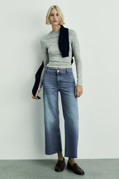 Jean large DARK BLUE DENIM - MANGO