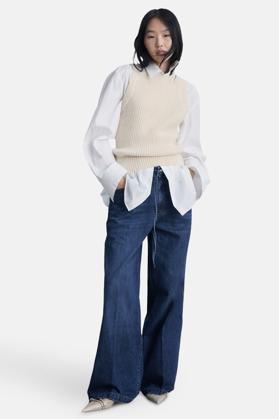 Jeans wide DARK BLUE DENIM - MANGO