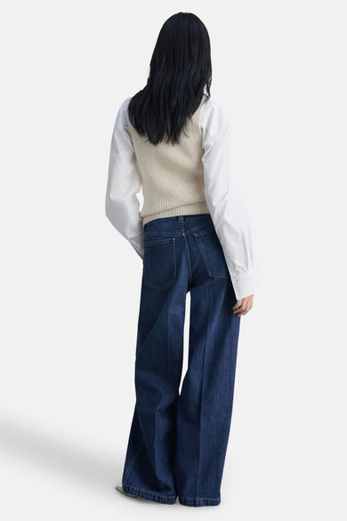 Jean large DARK BLUE DENIM - MANGO