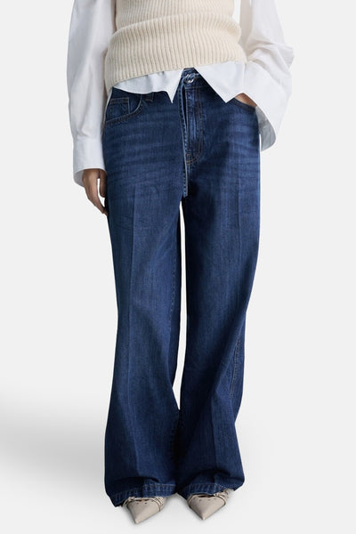 Jeans wide DARK BLUE DENIM - MANGO