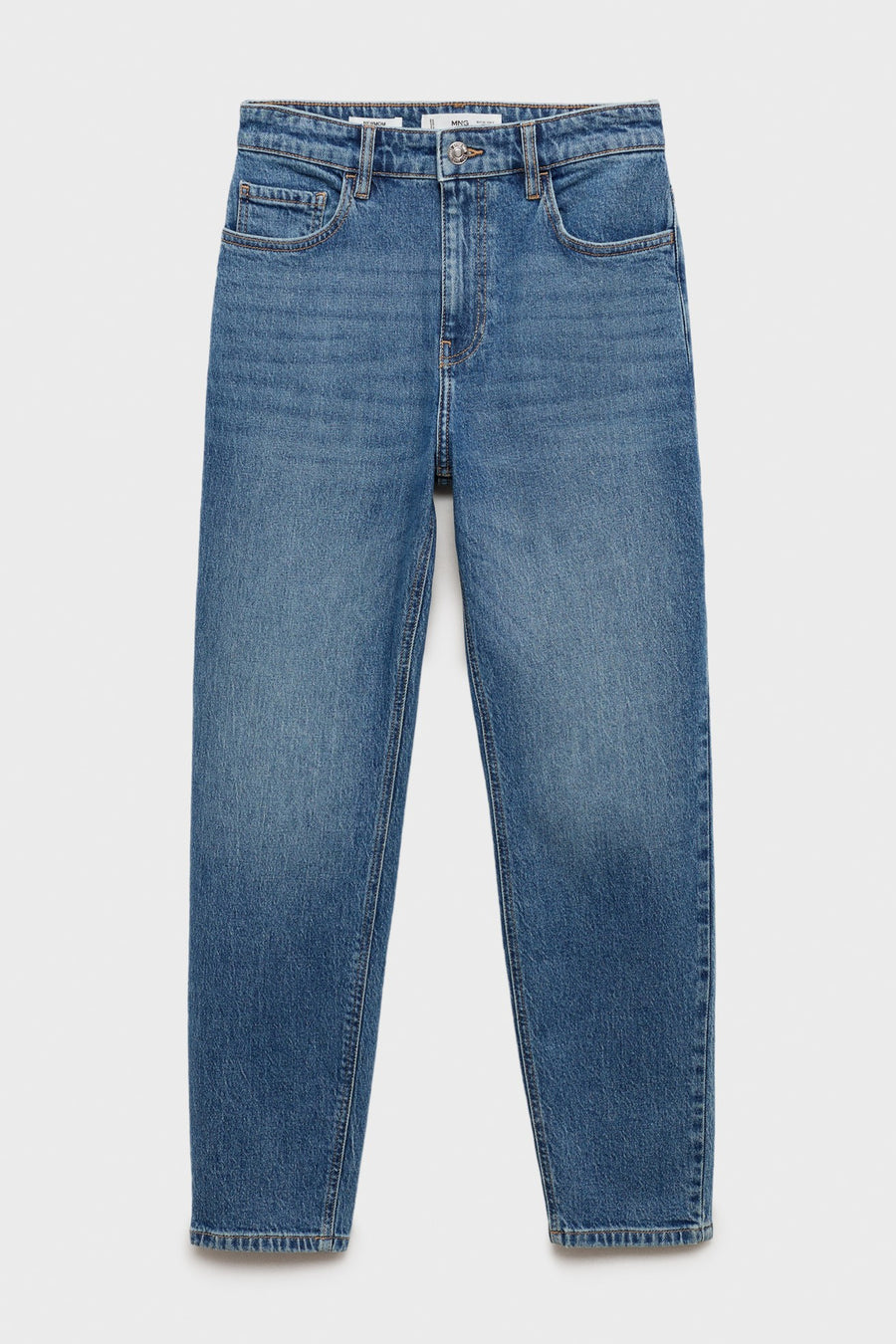 MANGO middinblauwe Jean Mom, van effen denim, rechte pasvorm.