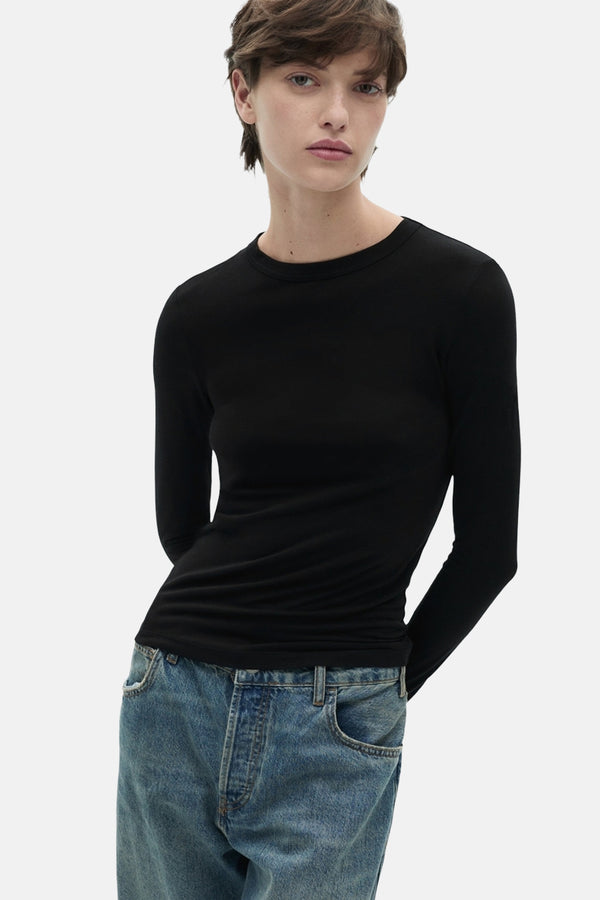 Top uni manches longues Noir - MANGO