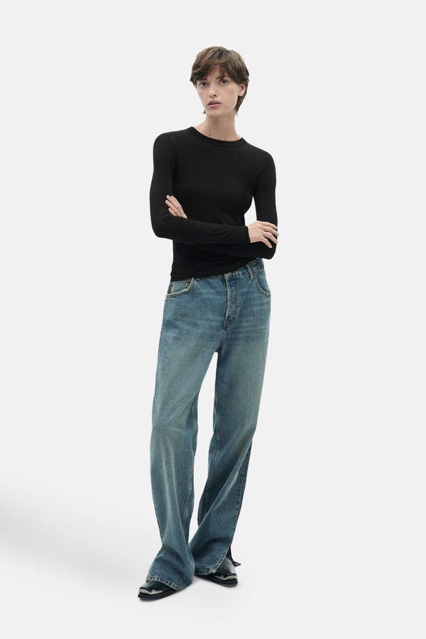 Top uni manches longues Noir - MANGO