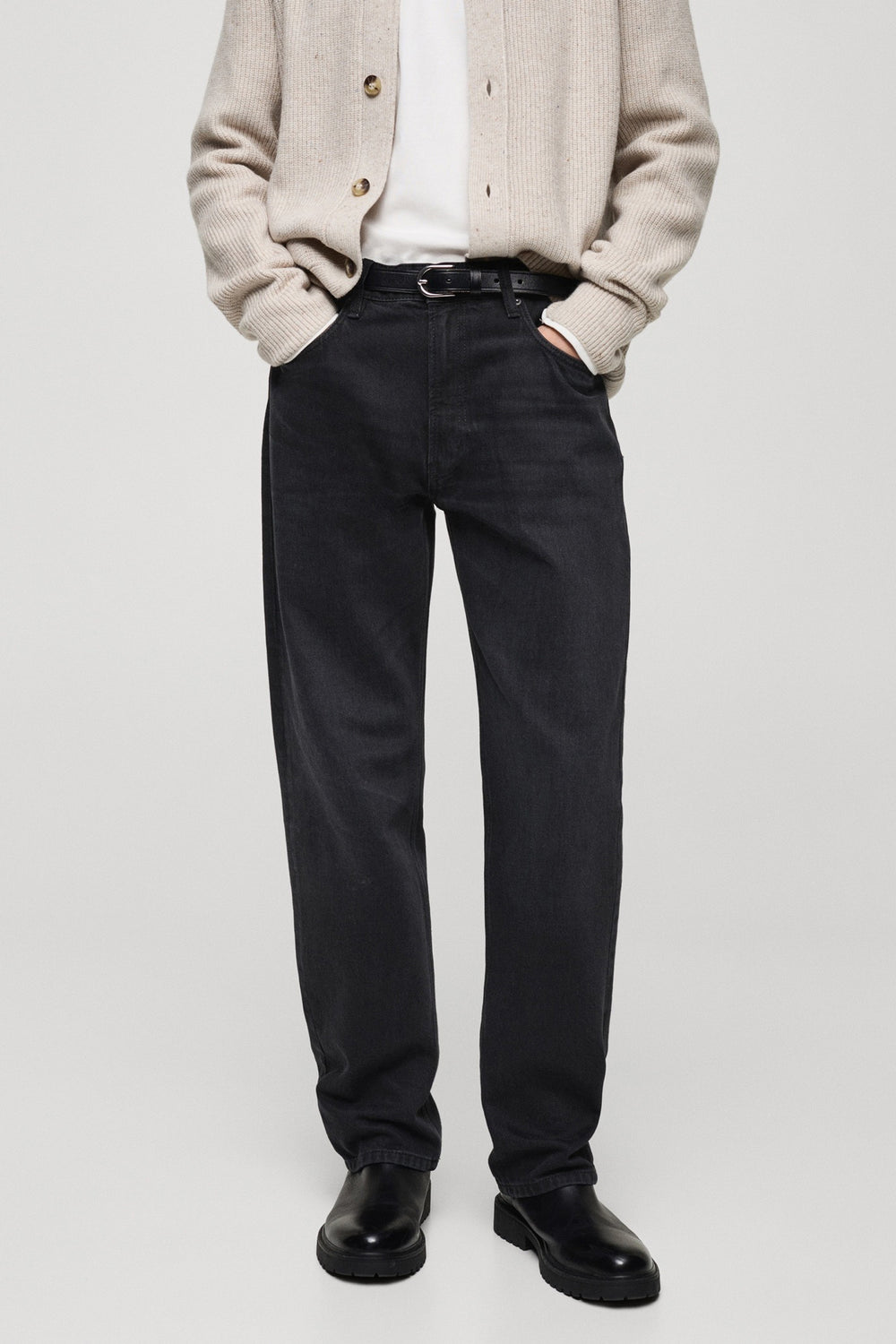 Jeans straight dark grey denim - MANGO