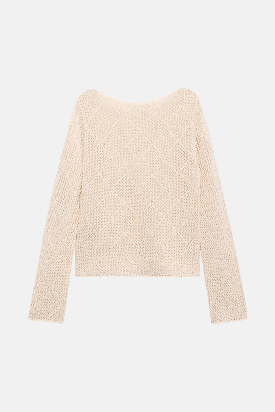 Pull écru à col rond par MANGO, en maille ajourée à motif de losanges.