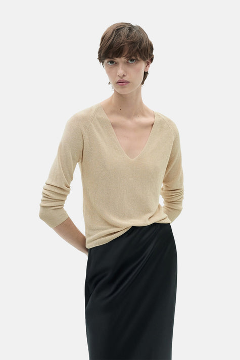 Trui met V-hals Goud - MANGO