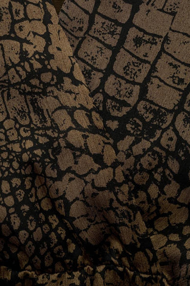 Kaki lange mouw jurk van MANGO, slangenprint met gedrapeerd effect.