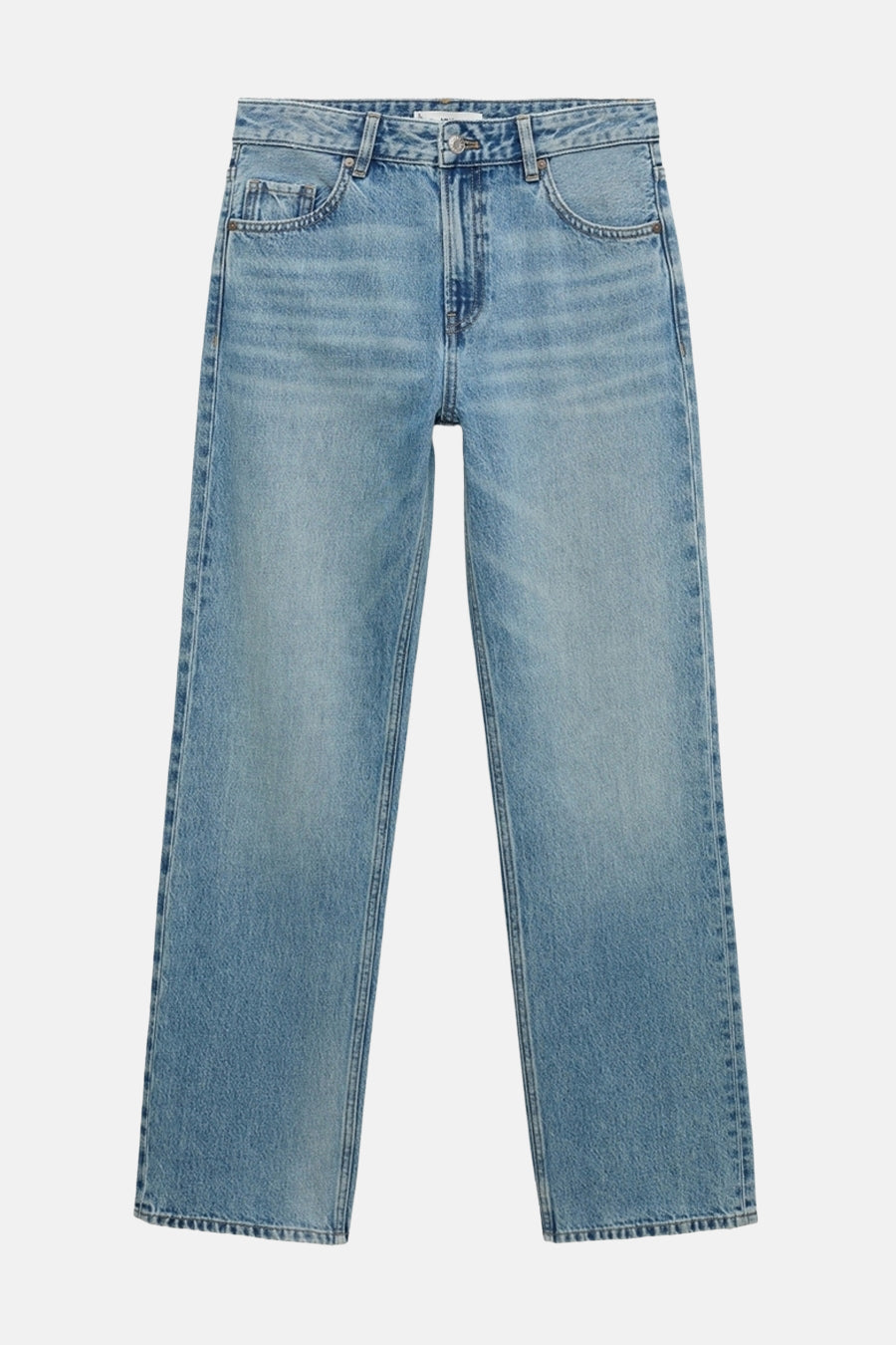 Rechte spijkerbroek van lichtblauw denim van MANGO, met een rechte pasvorm en subtiele wassing.