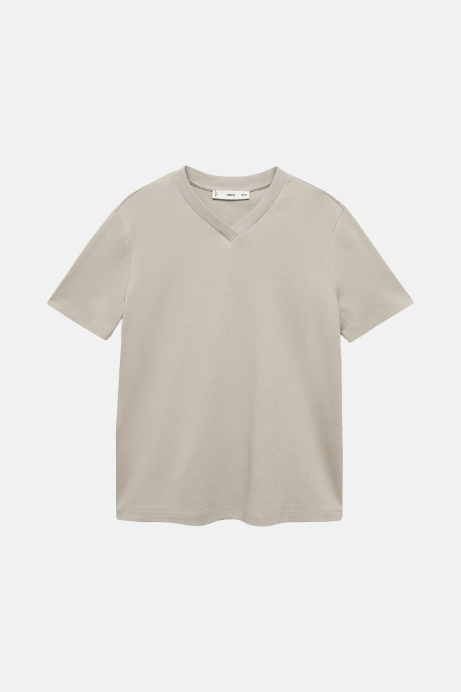 Grijs T-shirt met korte mouwen van MANGO, van effen tricot met een V-hals.