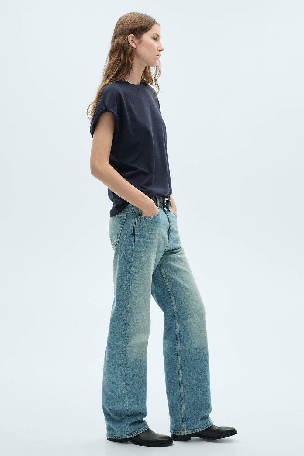 Top uni manches courtes Bleu - MANGO