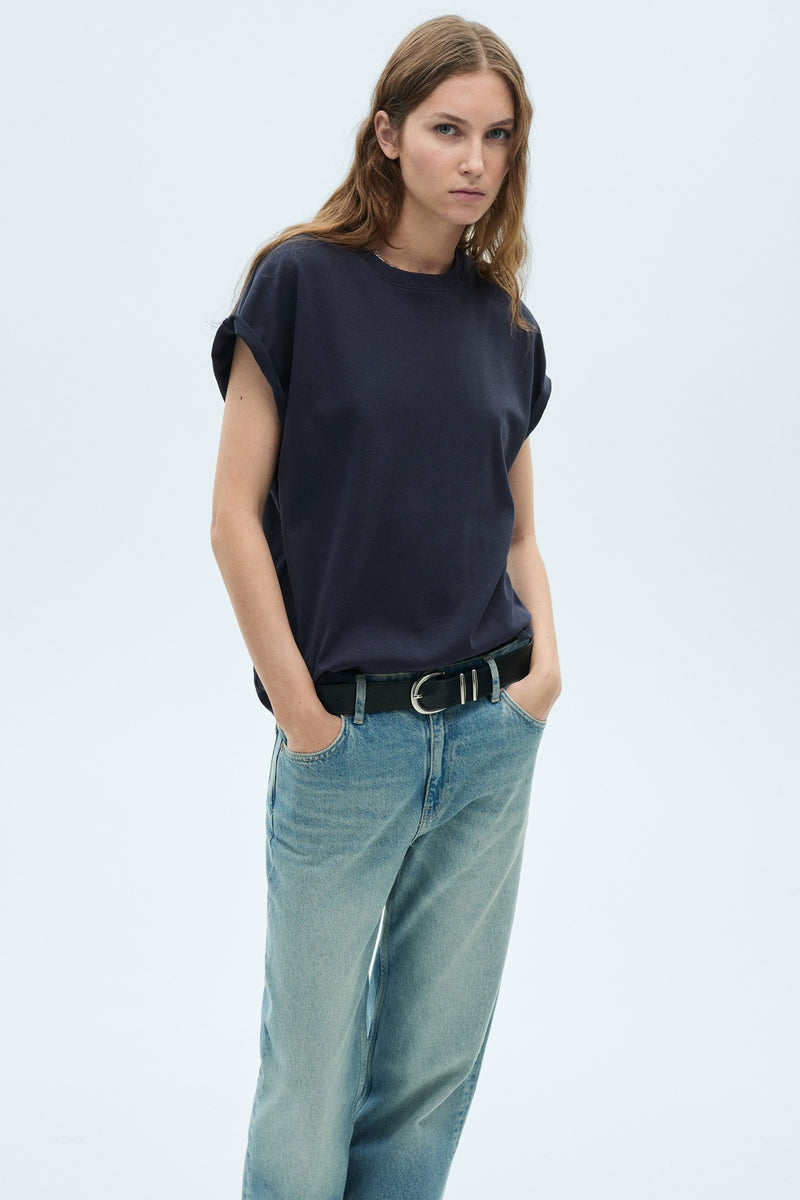Top uni manches courtes Bleu - MANGO