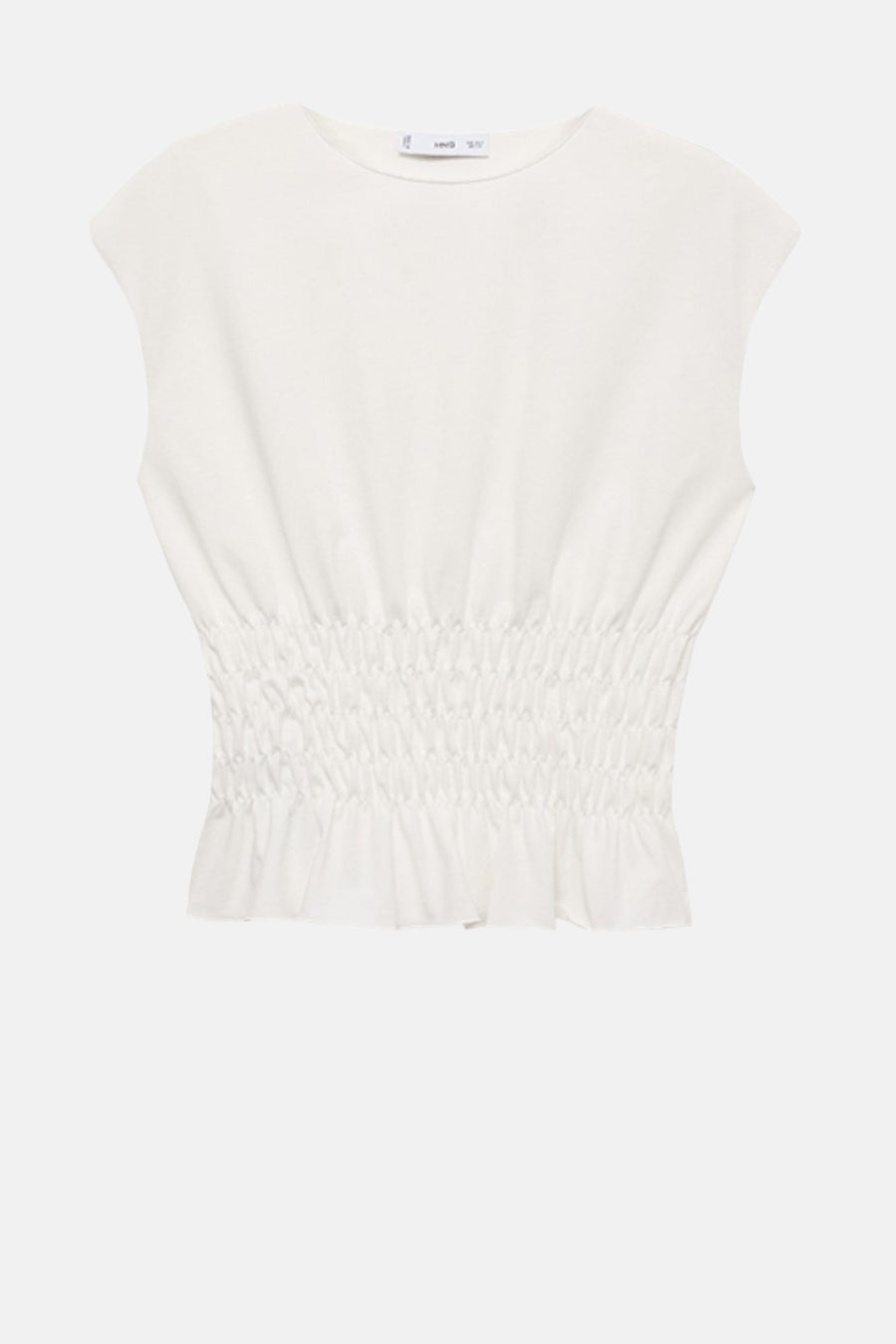 Wit mouwloos topje van MANGO, met een gerimpelde taille en een licht uitlopende zoom.