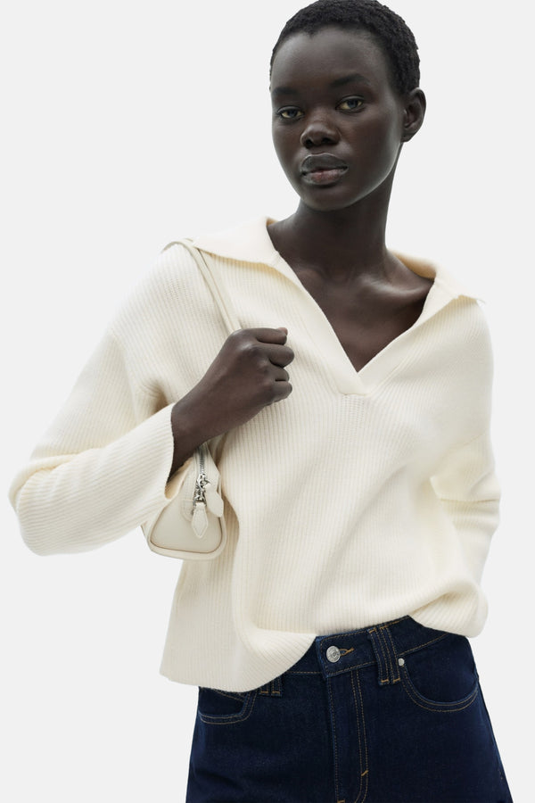 Pull col V Blanc - MANGO