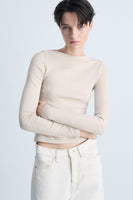 Top uni manches longues Beige - MANGO