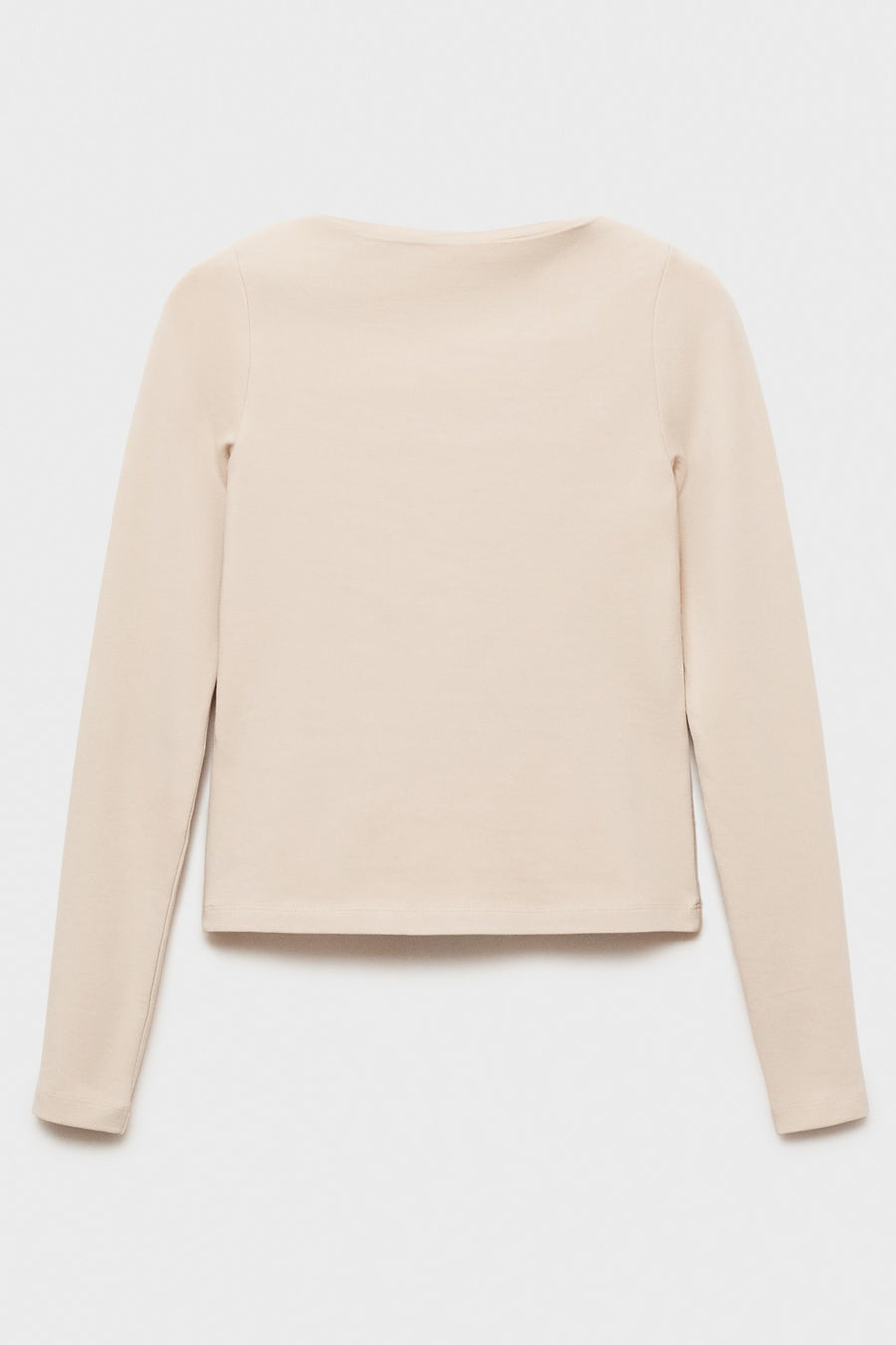 T-shirt beige à manches longues de MANGO, coupe droite et manches ajustées.