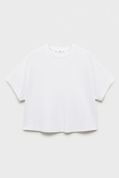 T-shirt blanc à manches courtes de MANGO, uni, posé à plat sur un fond clair.
