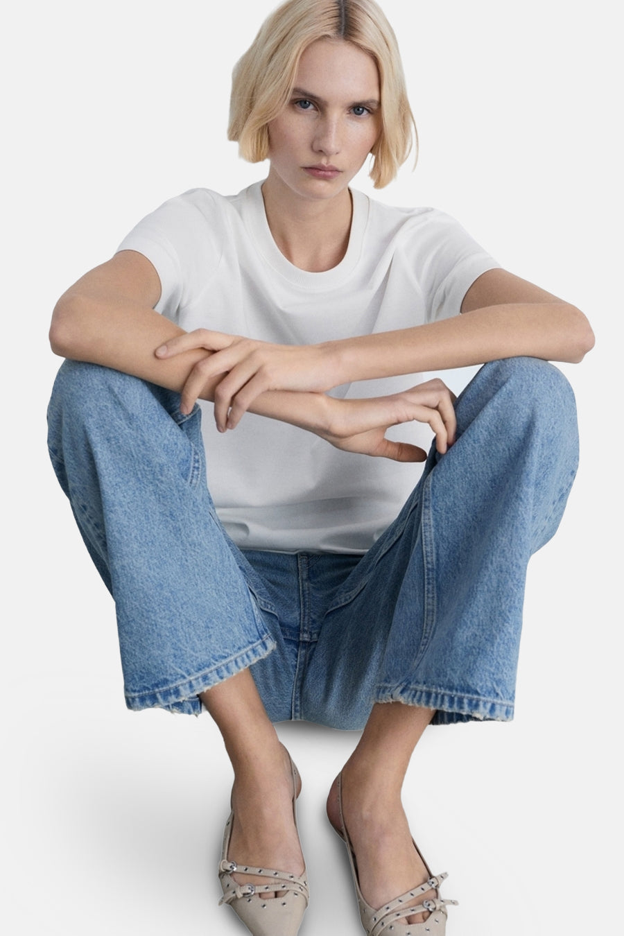 Top uni manches courtes Blanc - MANGO