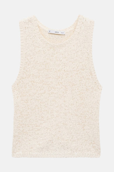 Top écru sans manches de MANGO, en maille texturée.