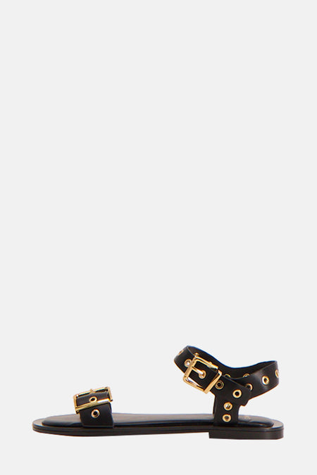 Zwarte sandalen met gespen, van MANGO, met metalen details en verstelbare enkelband.
