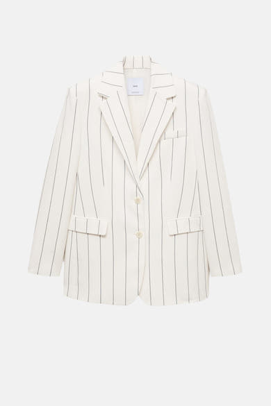 Witte blazer met verticale strepen van MANGO, met twee knopen en klepzakken.
