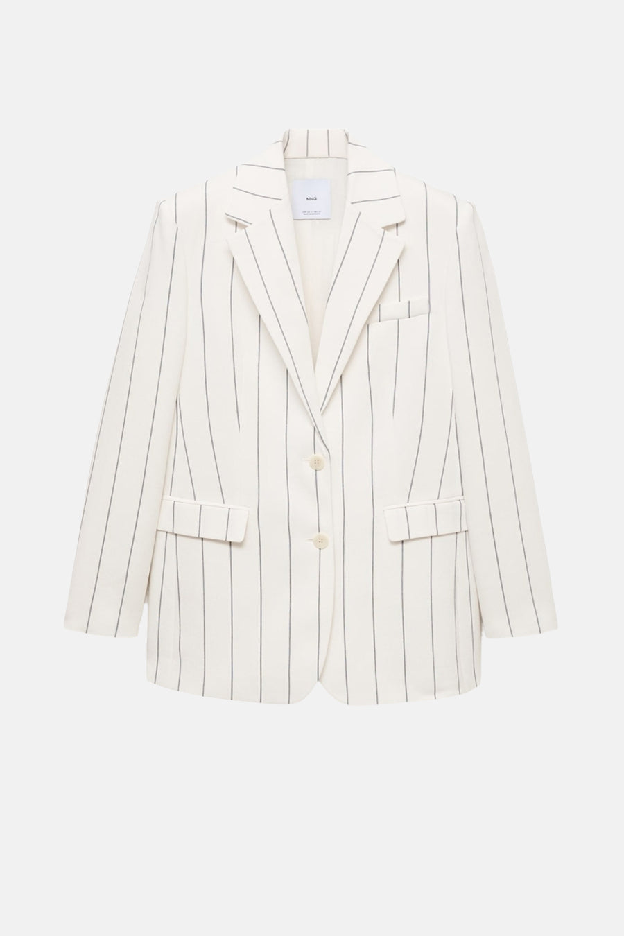 Witte blazer met verticale strepen van MANGO, met twee knopen en klepzakken.