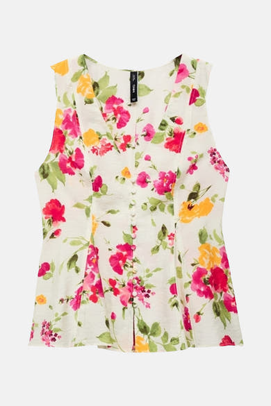 Blouse sans manches multicolore de MANGO, à imprimé floral avec boutons sur le devant.