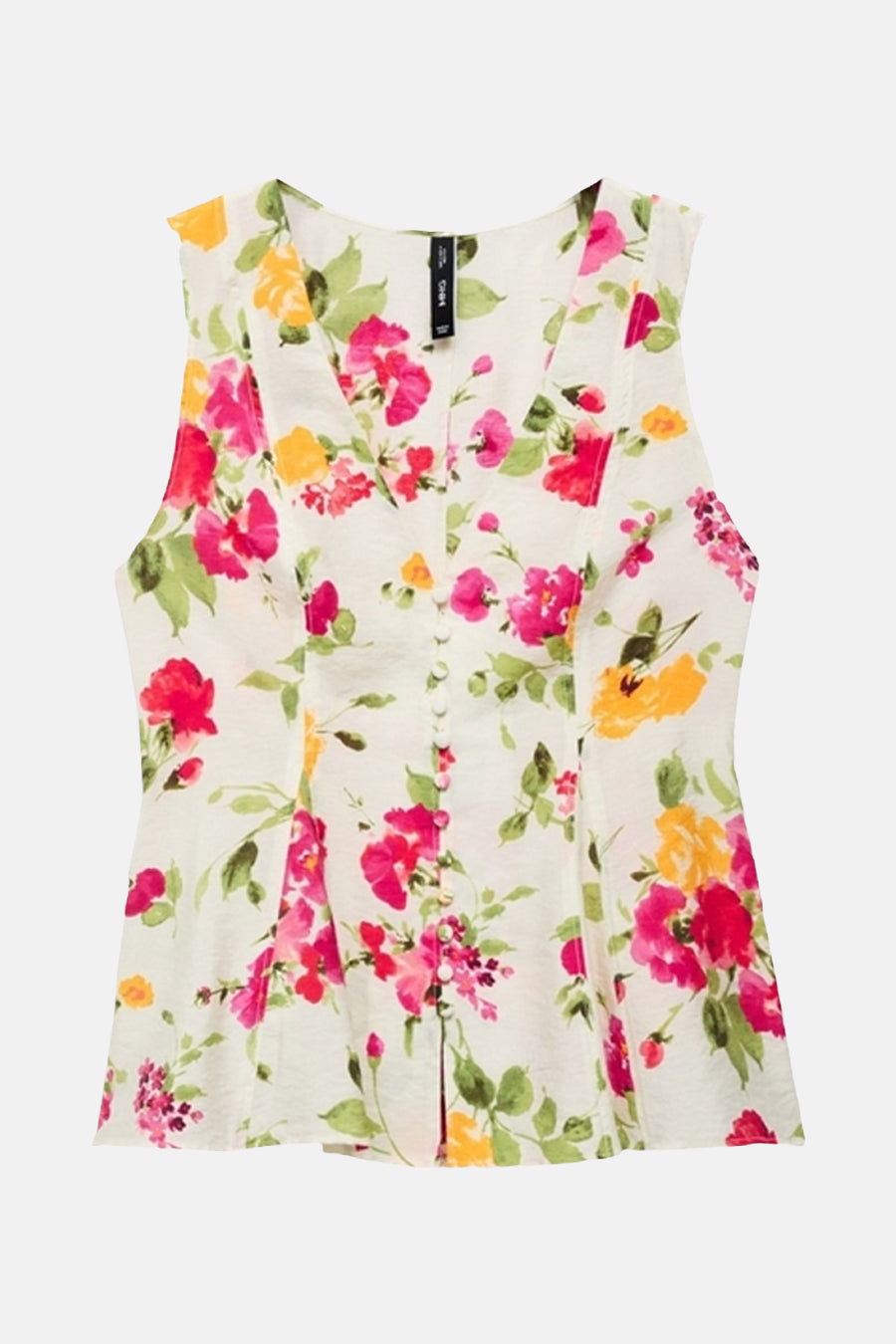 Blouse sans manches multicolore de MANGO, à imprimé floral avec boutons sur le devant.