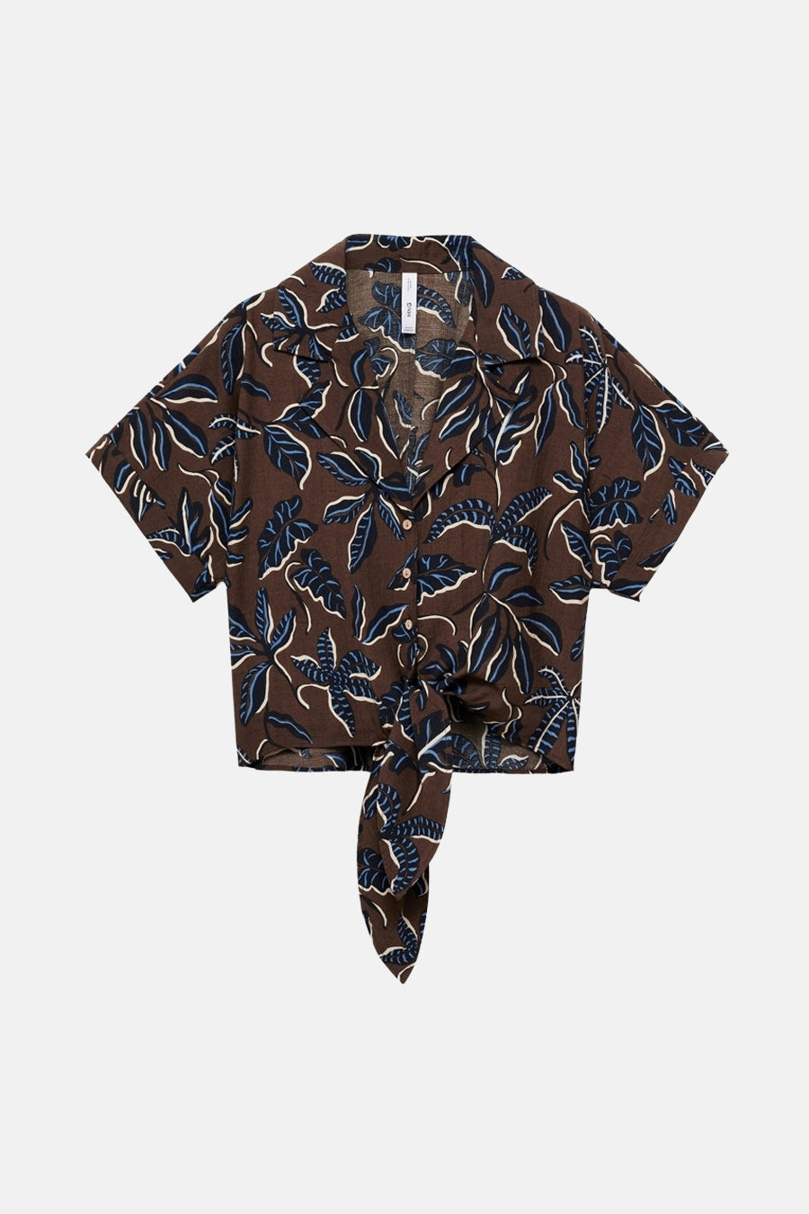 Bruin bloesje met korte mouwen en bloemenprint van MANGO, met strik aan de voorkant.