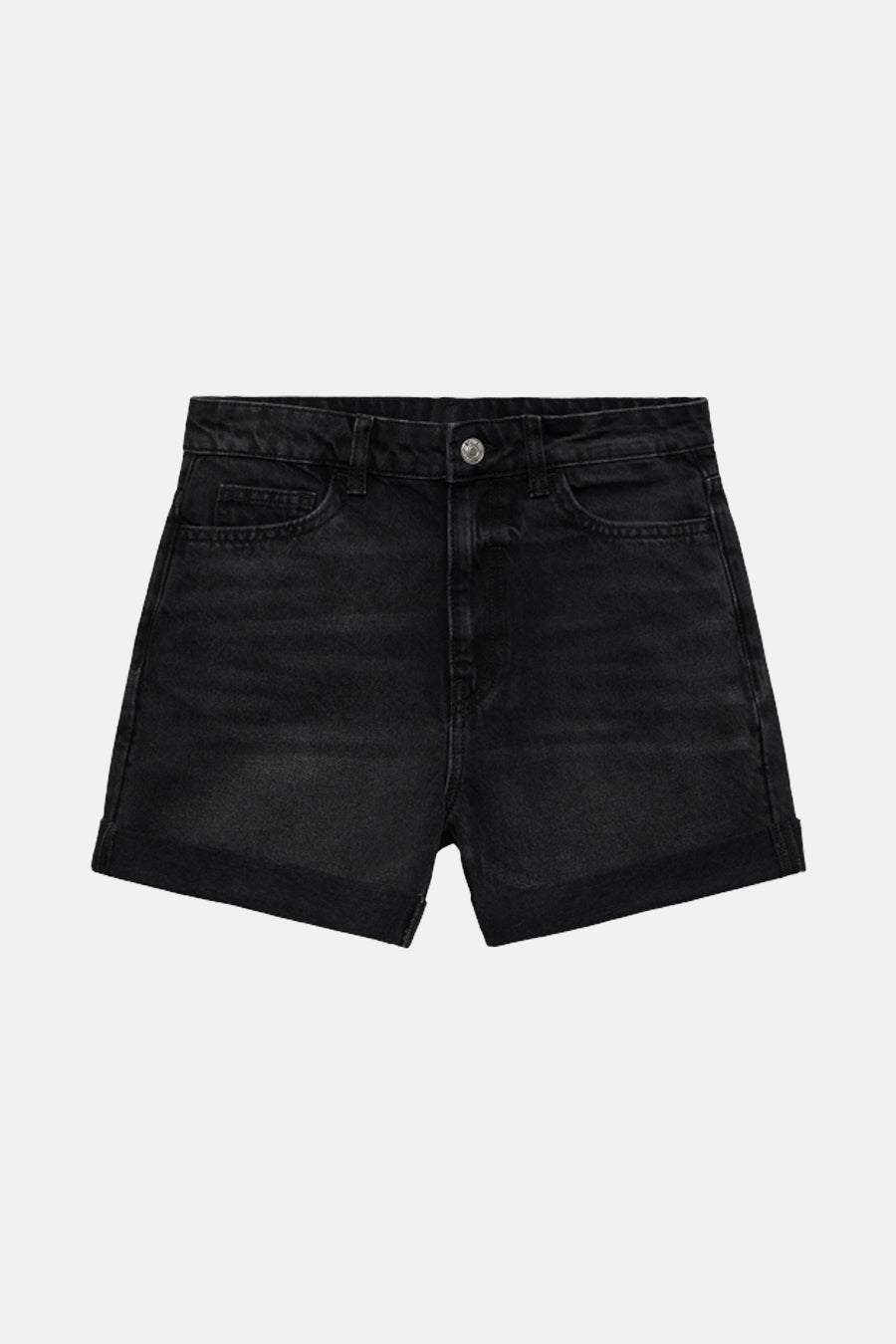 Korte zwarte denim short van MANGO met hoge taille en opgerolde zomen.