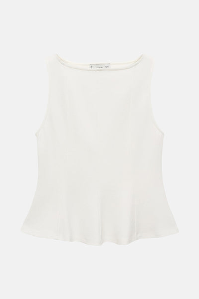 Top sans manches blanc de MANGO, avec une coupe évasée et un tissu texturé.