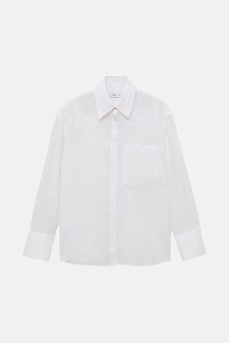 Wit overhemd met lange mouwen van MANGO, knoopdetail bij de manchet.