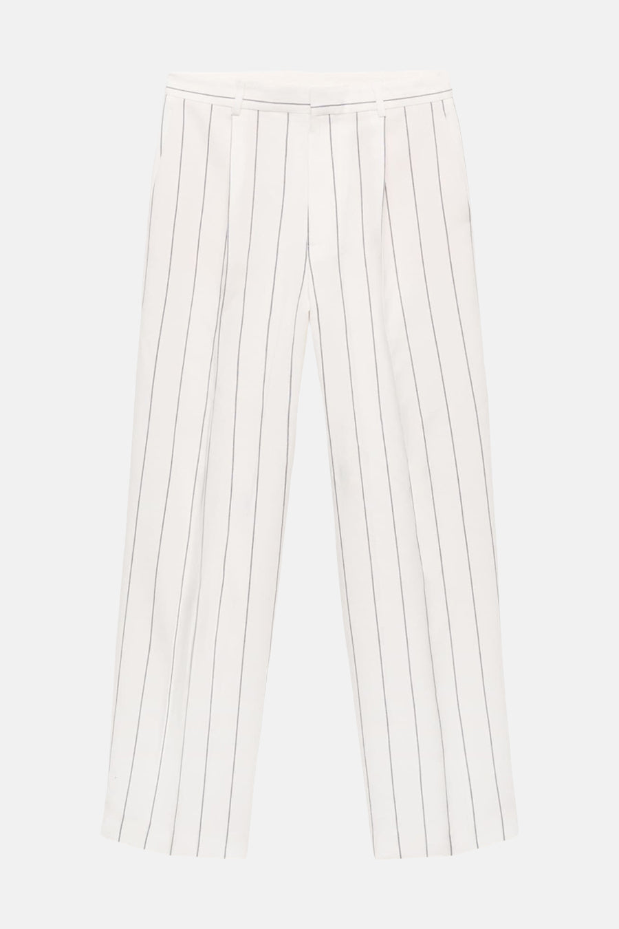 Pantalon de costume blanc de MANGO, à rayures grises verticales sur toute la surface.
