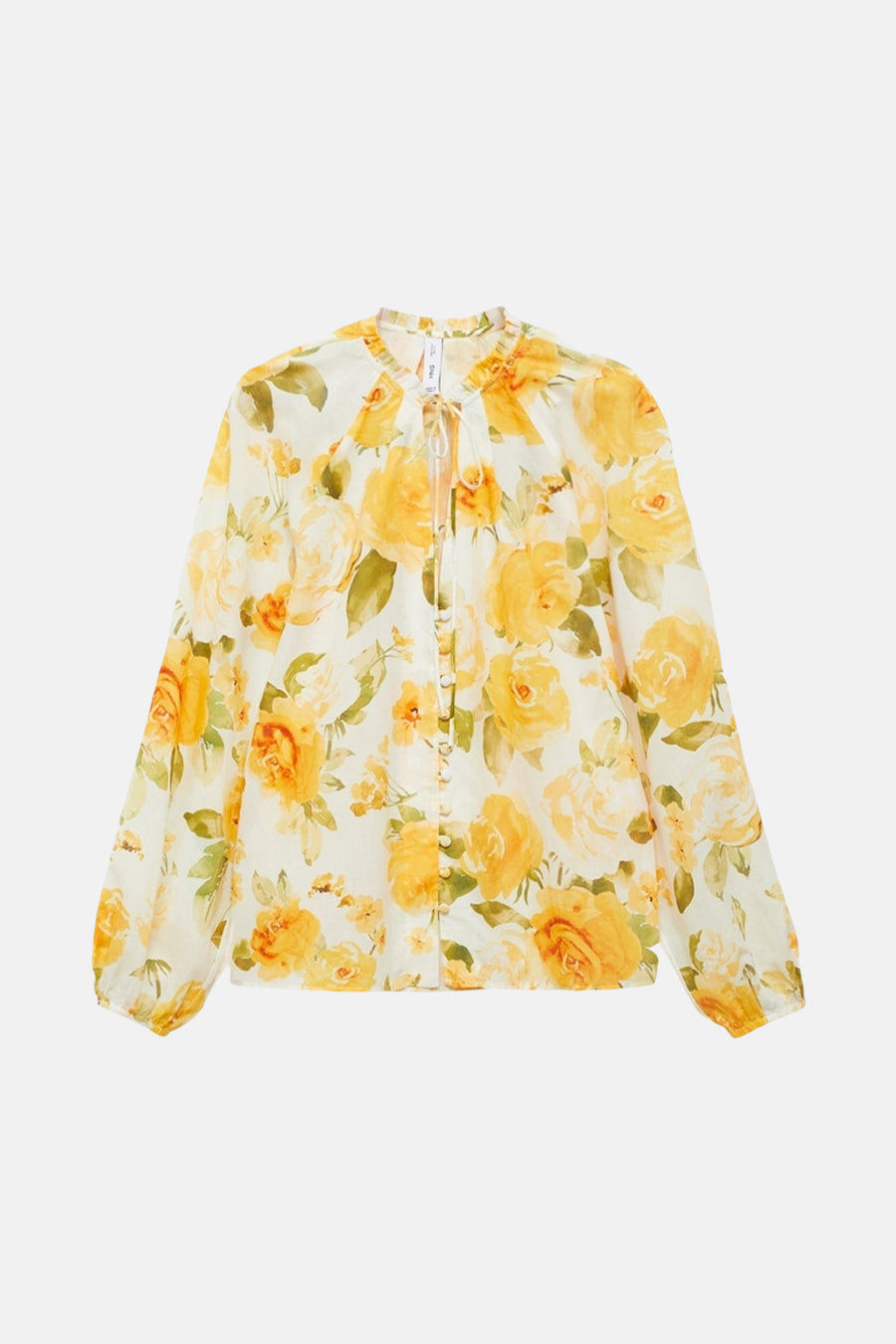 Multikleurig overhemd met lange mouwen van MANGO, met geel en groen bloemenpatroon.