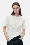 Wit T-shirt met korte mouwen van MANGO, met doorzichtig kanten detail aan de voorkant.