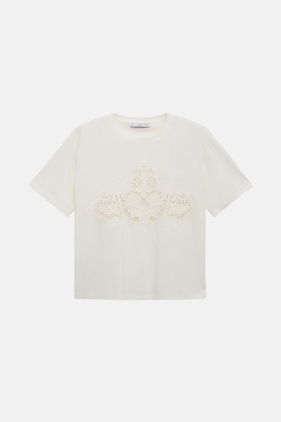 Wit T-shirt met korte mouwen van MANGO, met kanten versiering aan de voorkant.