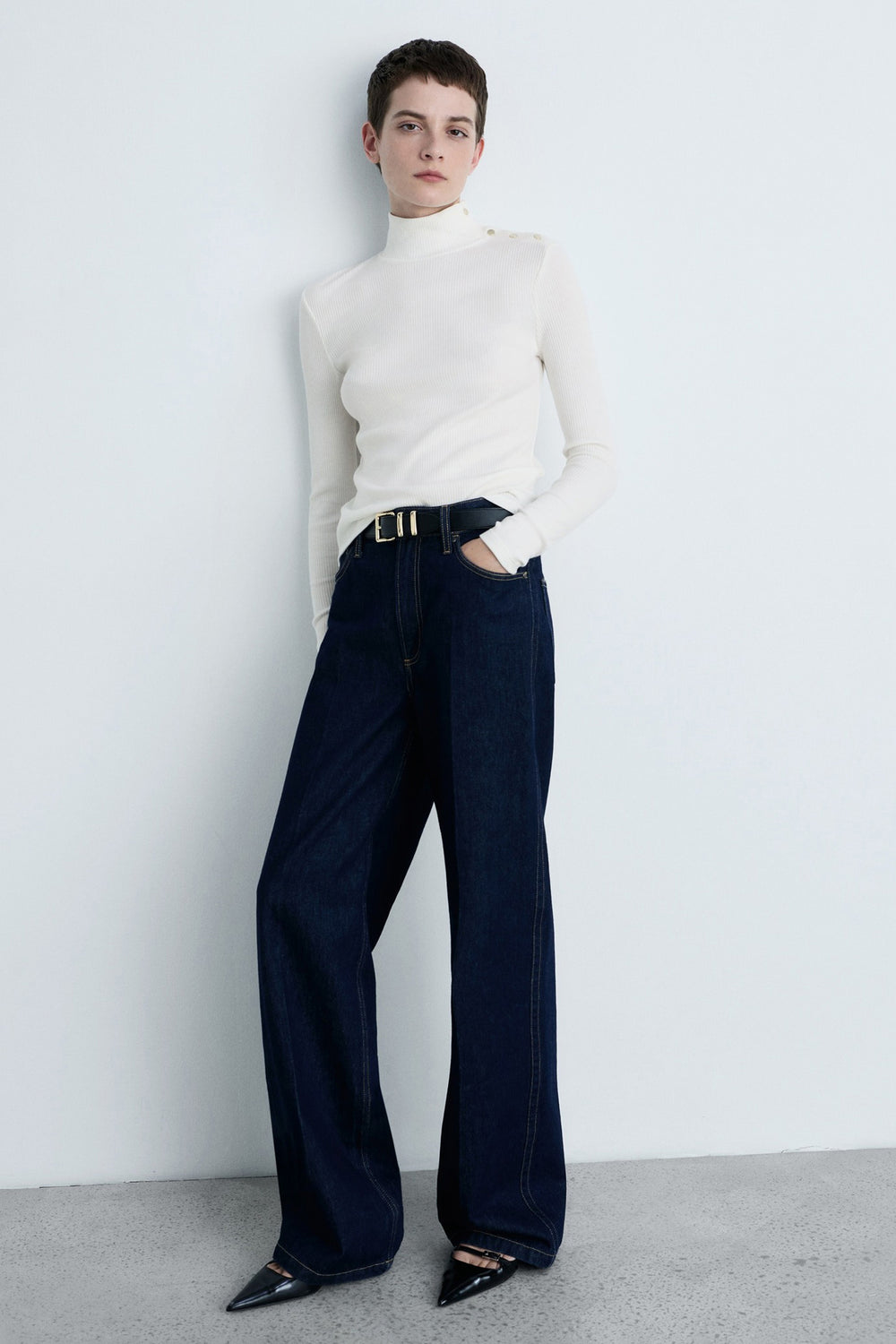 Top uni manches longues Blanc - MANGO