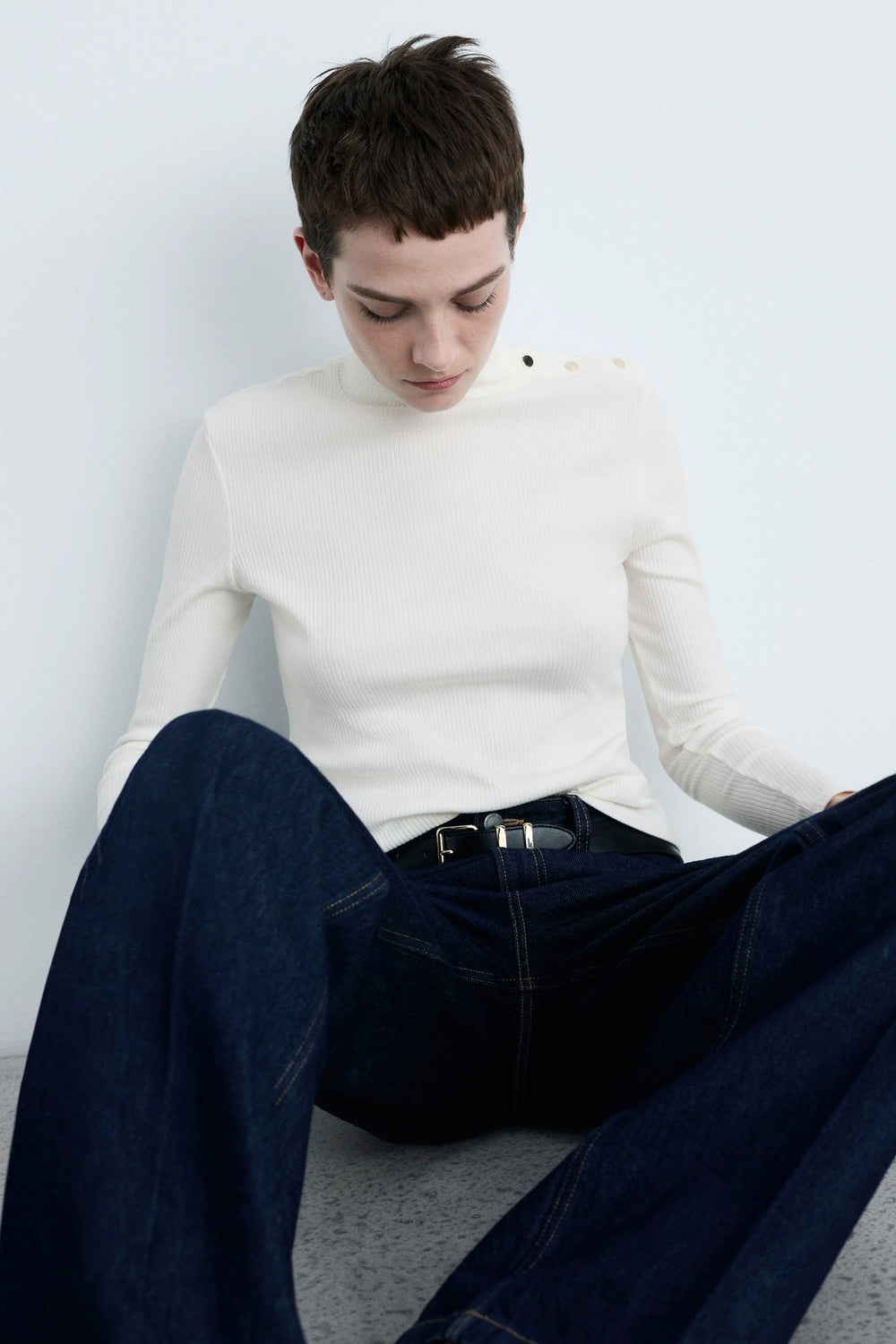 Top uni manches longues Blanc - MANGO