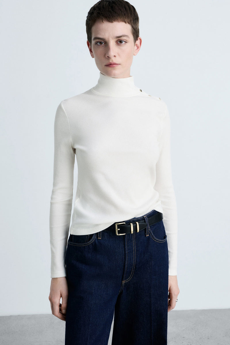 Top uni manches longues Blanc - MANGO