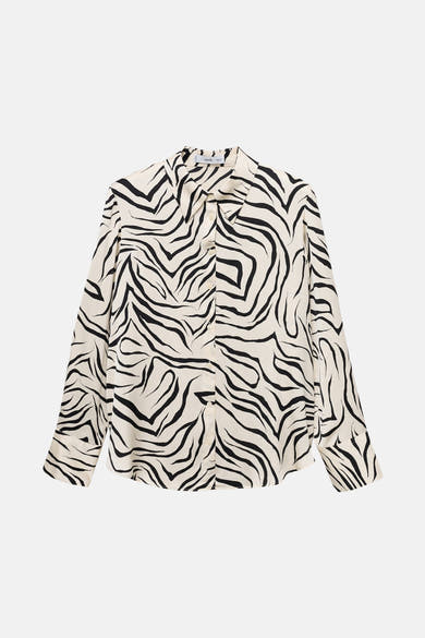 Wit overhemd met lange mouwen van MANGO, met zwart zebraprint all-over.