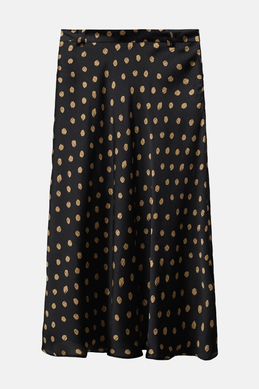 Zwarte lange rok met gouden stippen van MANGO, met een subtiel textuurpatroon.