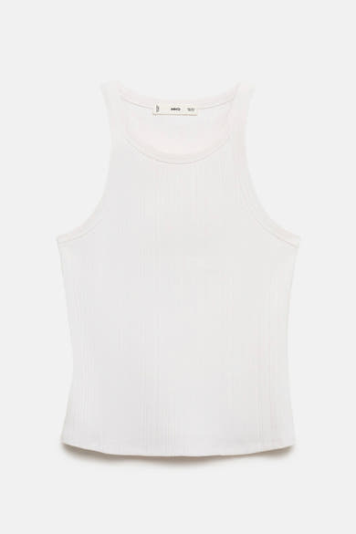 Witte geribde tanktop van MANGO, aansluitende pasvorm met een wijde hals.