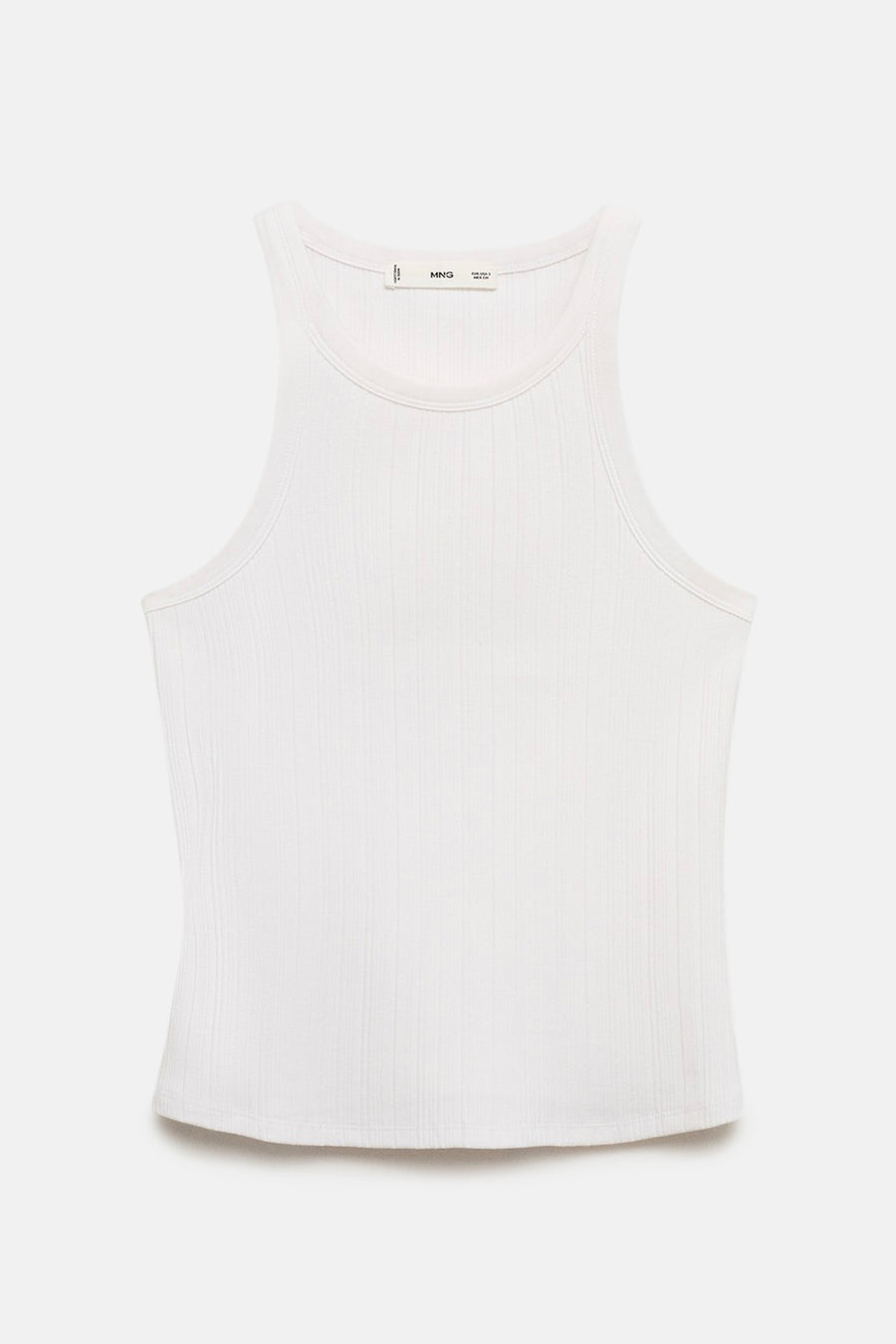 Witte geribde tanktop van MANGO, aansluitende pasvorm met een wijde hals.