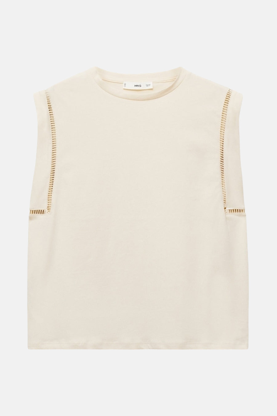 Top sans manches beige de MANGO avec découpes ajourées sur les épaules.